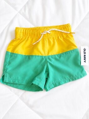 💦 OLD NAVY NWT Tropical Colorblock Baby Pool Beach Swim Shorts Trunks Sz 0-3M